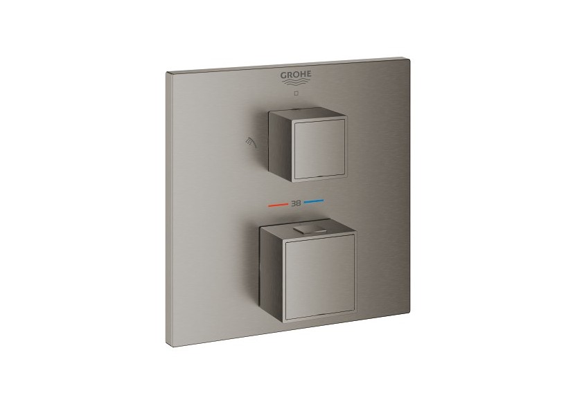 Grohtherm cube mitigeur thermostatique 2 sorties inverseur douche de tête/douchette Hard Graphite brossé - 24154AL0 - Grohe