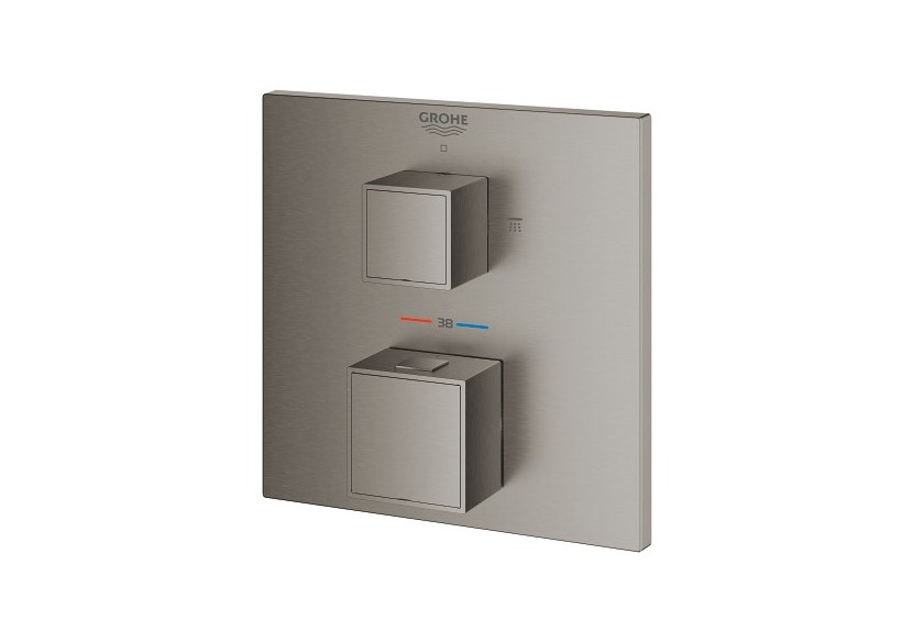 Grohtherm cube mitigeur thermostatique 2 sorties inverseur douche de tête/douchette Hard Graphite brossé - 24154AL0 - Grohe