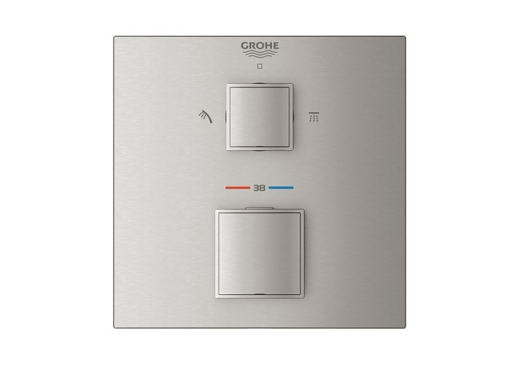 Grohtherm cube mitigeur thermostatique 2 sorties avec inverseur douche de tête / douchette Supersteel - 24154DC0 - Grohe