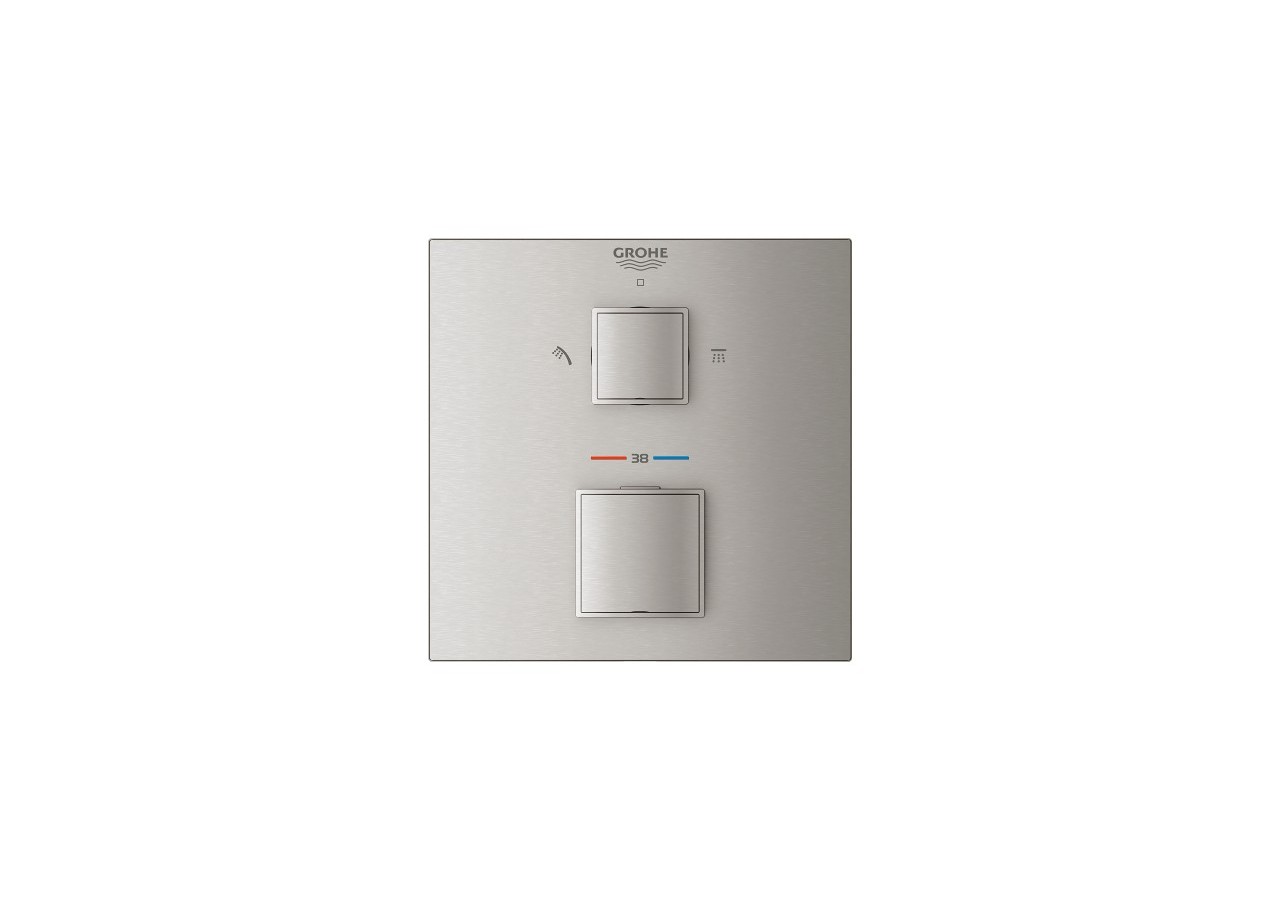 Grohtherm cube mitigeur thermostatique 2 sorties avec inverseur douche de tête / douchette Supersteel - 24154DC0 - Grohe