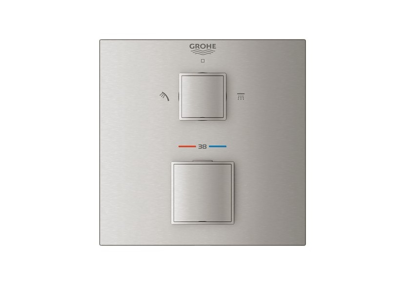 Grohtherm cube mitigeur thermostatique 2 sorties avec inverseur douche de tête / douchette Supersteel - 24154DC0 - Grohe