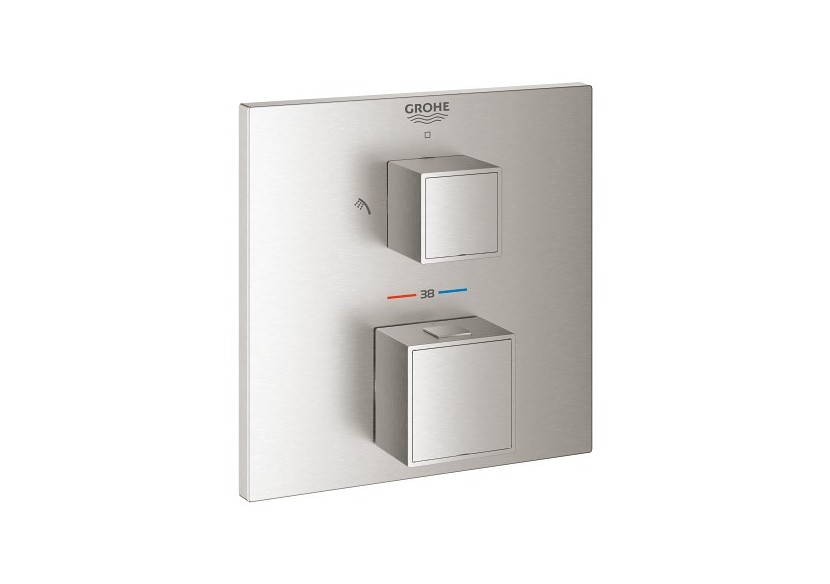 Grohtherm cube mitigeur thermostatique 2 sorties avec inverseur douche de tête / douchette Supersteel - 24154DC0 - Grohe