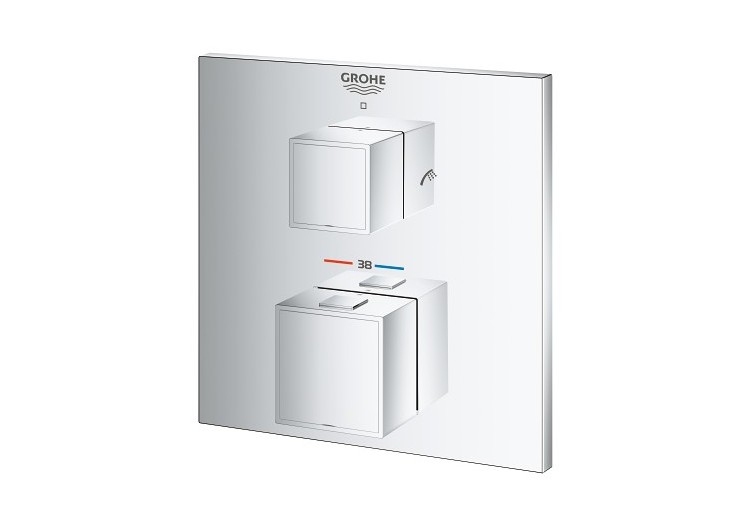 Grohtherm cube mitigeur thermostatique 2 sorties bain/douchette à main avec inverseur Chromé - 24155000 - Grohe 2