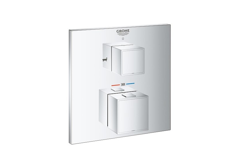 Grohtherm cube mitigeur thermostatique 2 sorties bain/douchette à main avec inverseur Chromé - 24155000 - Grohe