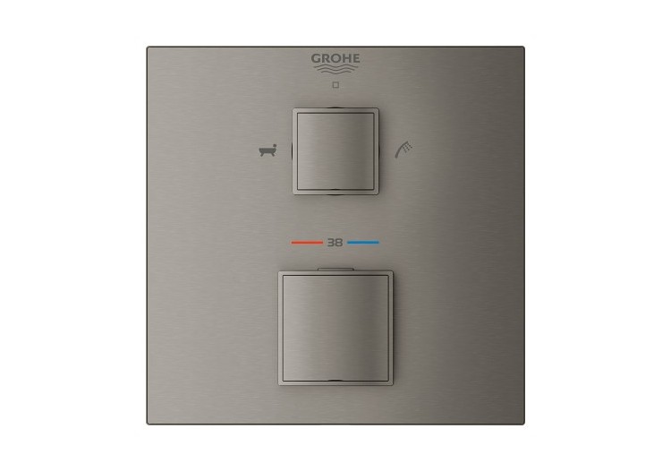 Grohtherm cube mitigeur thermostatique 2 sorties bain/douchette à main avec inverseur Hard Graphite brossé - 24155AL0 - Grohe