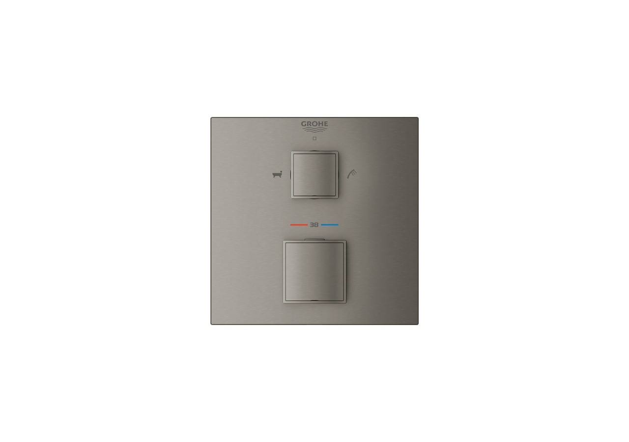 Grohtherm cube mitigeur thermostatique 2 sorties bain/douchette à main avec inverseur Hard Graphite brossé - 24155AL0 - Grohe