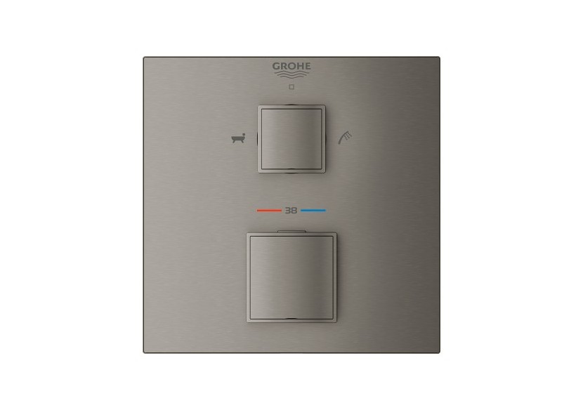 Grohtherm cube mitigeur thermostatique 2 sorties bain/douchette à main avec inverseur Hard Graphite brossé - 24155AL0 - Grohe