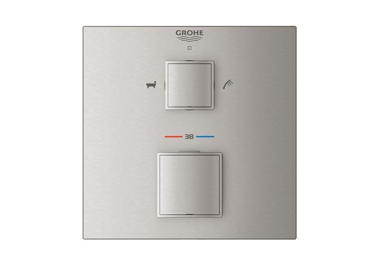 Grohtherm cube mitigeur thermostatique 2 sorties bain/douchette à main avec inverseur Supersteel - 24155DC0 - Grohe