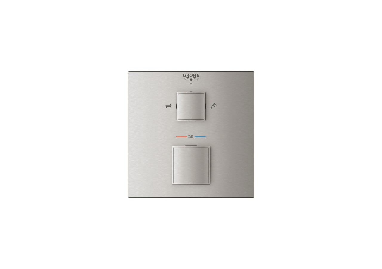 Grohtherm cube mitigeur thermostatique 2 sorties bain/douchette à main avec inverseur Supersteel - 24155DC0 - Grohe