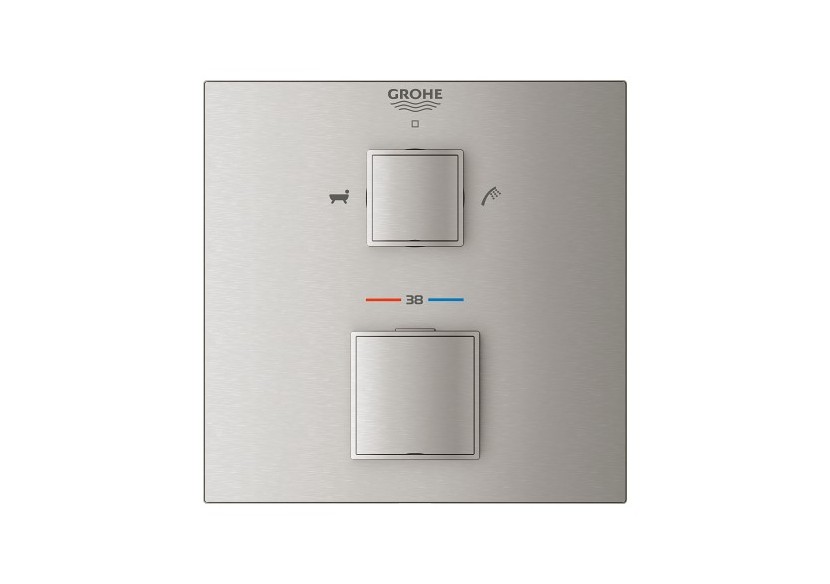 Grohtherm cube mitigeur thermostatique 2 sorties bain/douchette à main avec inverseur Supersteel - 24155DC0 - Grohe