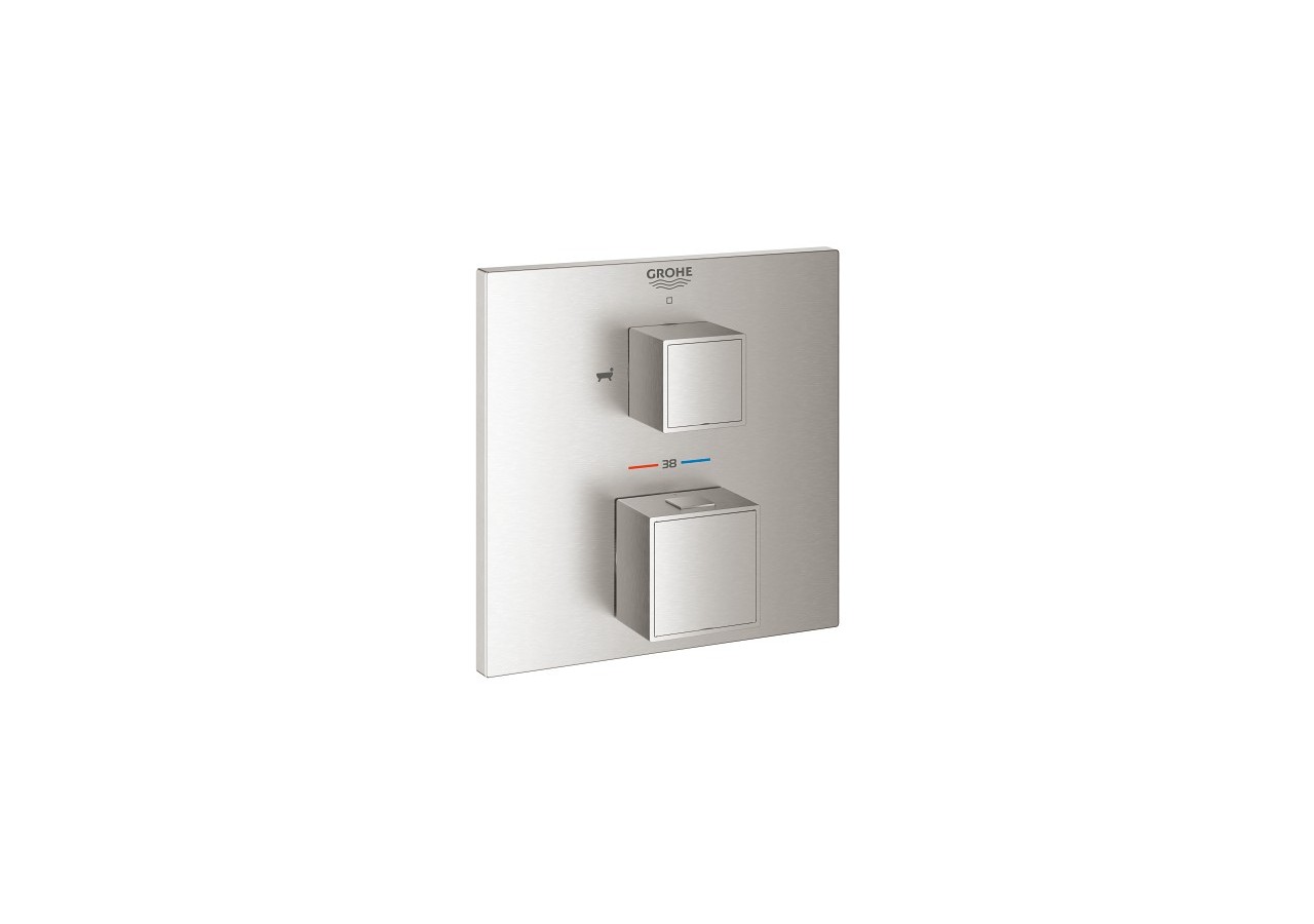 Grohtherm cube mitigeur thermostatique 2 sorties bain/douchette à main avec inverseur Supersteel - 24155DC0 - Grohe