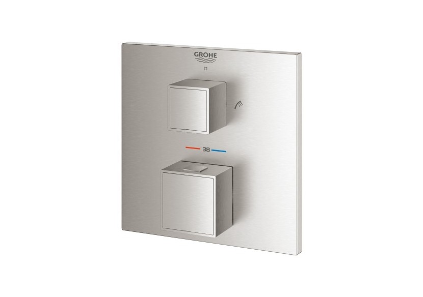 Grohtherm cube mitigeur thermostatique 2 sorties bain/douchette à main avec inverseur Supersteel - 24155DC0 - Grohe