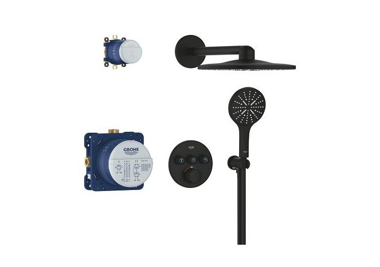 Grohtherm smartcontrol ensemble de douche encastré avec rainshower smartactive 310 Phantom Black - 34863KF0 - Grohe