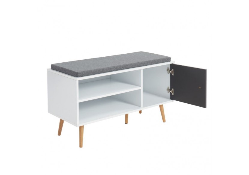 Banc à chaussures ADELE gris anthracite et blanc 95cm