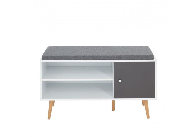 Banc à chaussures ADELE gris anthracite et blanc 95cm