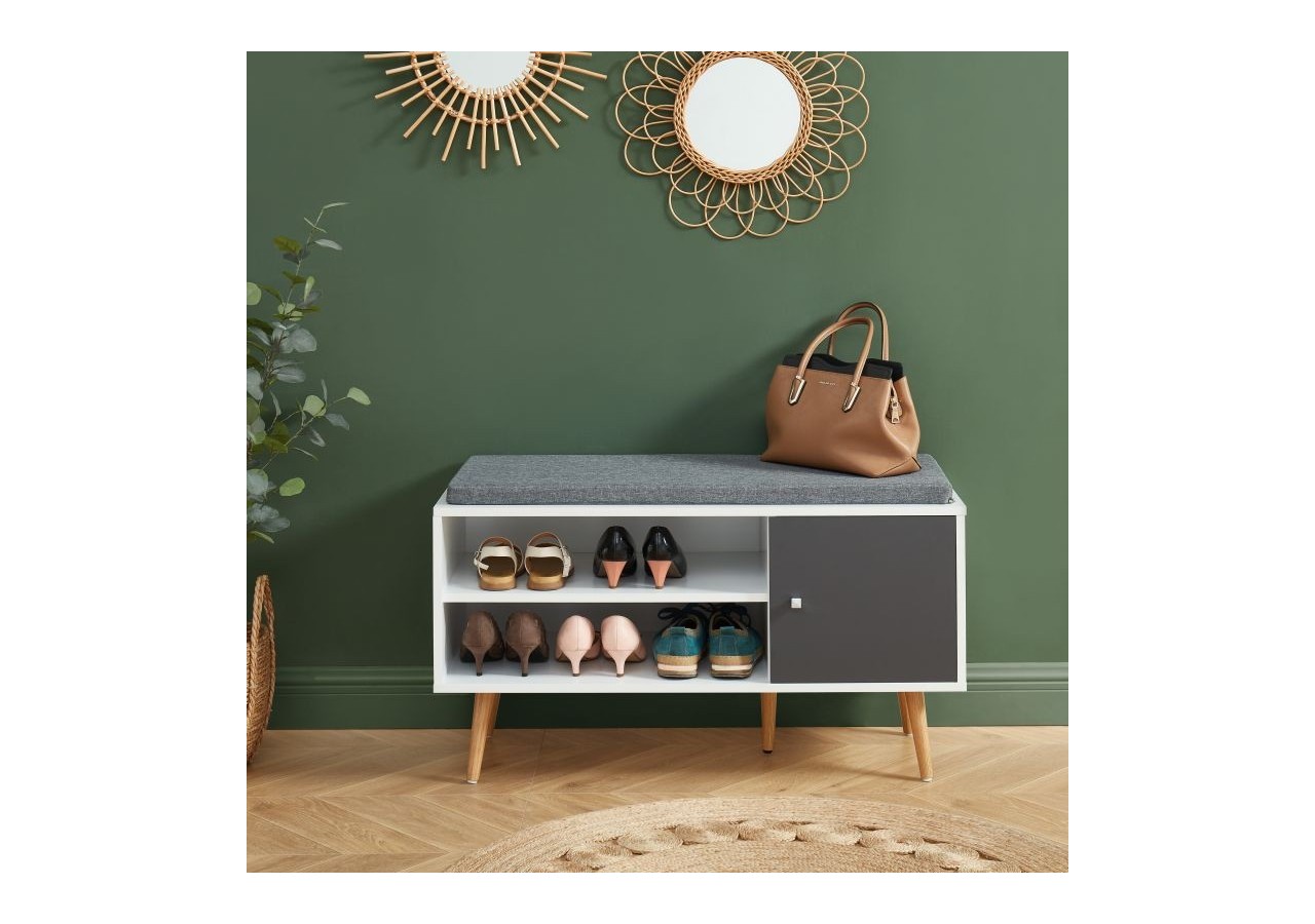Banc à chaussures ADELE gris anthracite et blanc 95cm