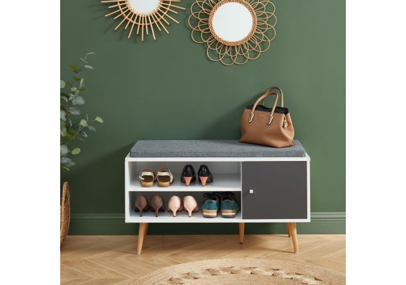 Banc à chaussures ADELE gris anthracite et blanc 95cm