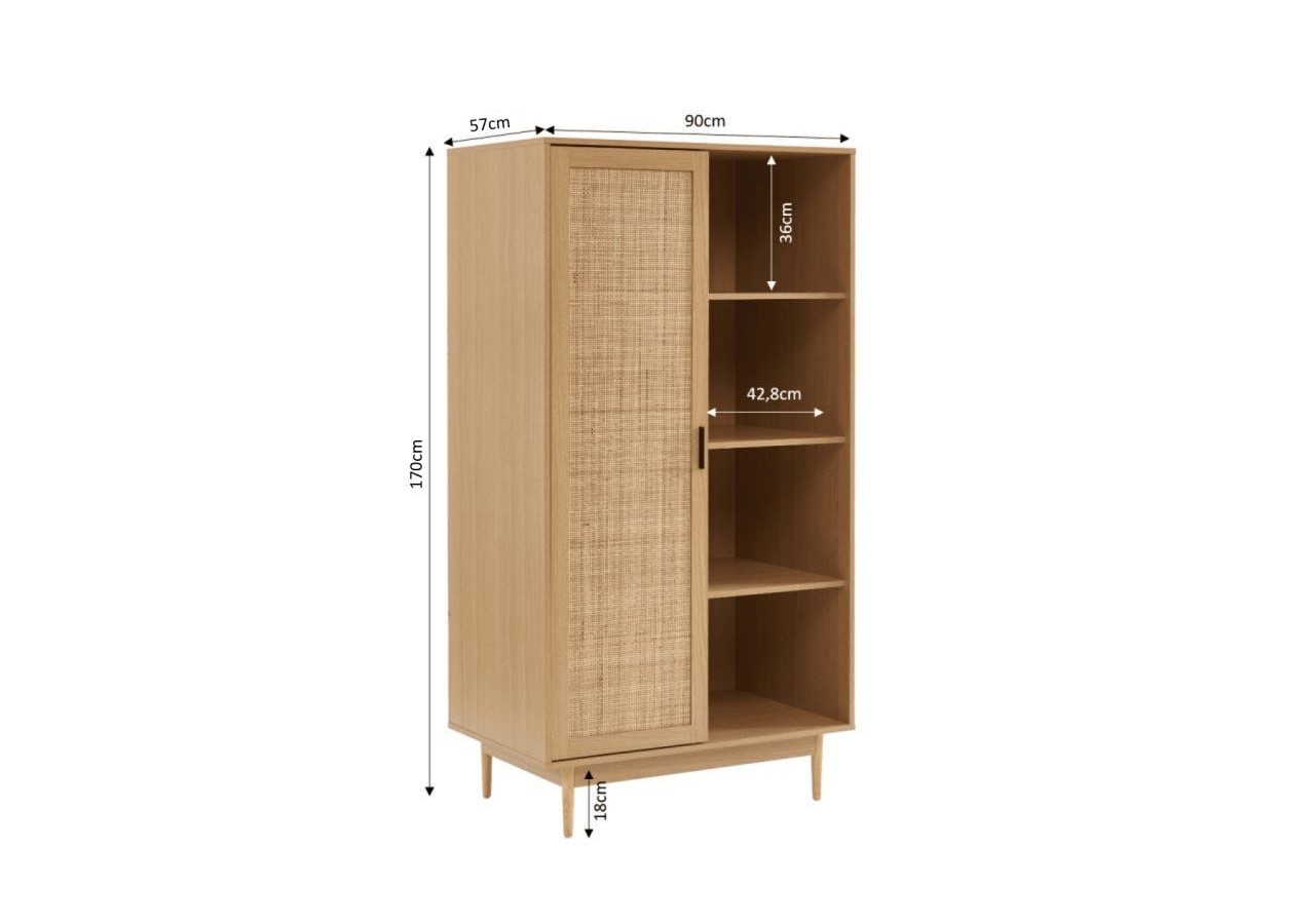 Armoire AMANA effet chêne et cannage rotin 1 porte h170 cm