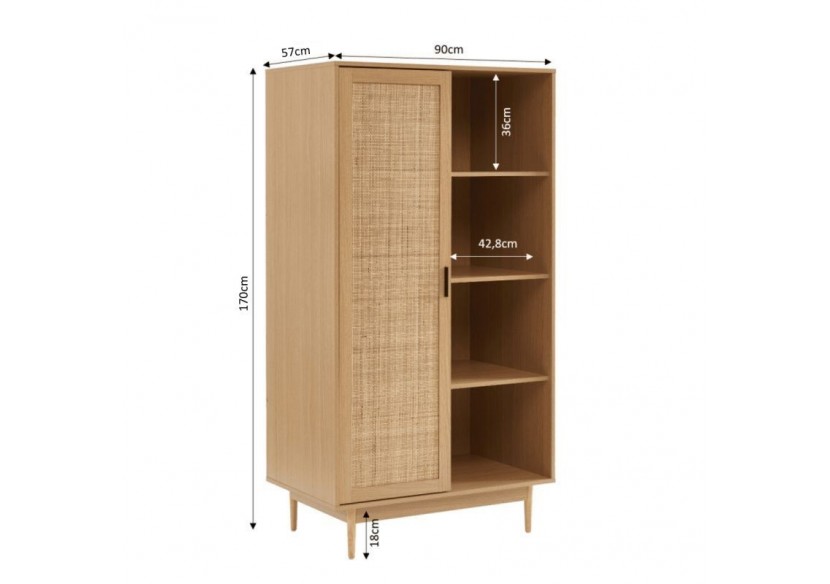 Armoire AMANA effet chêne et cannage rotin 1 porte h170 cm