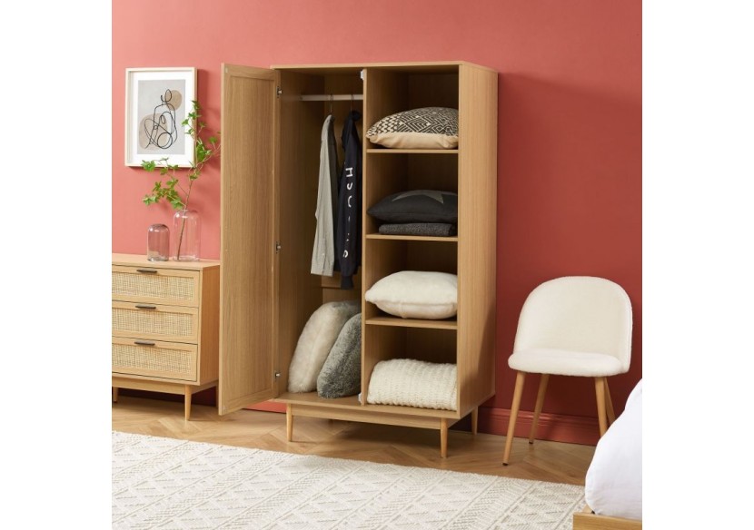 Armoire AMANA effet chêne et cannage rotin 1 porte h170 cm