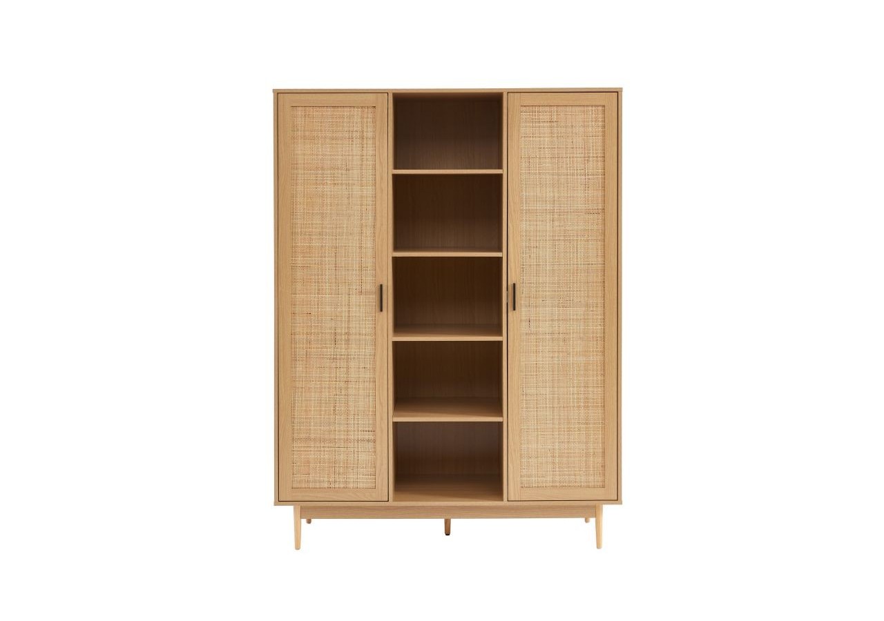 Armoire AMANA effet chêne et cannage rotin 2 portes h180 cm