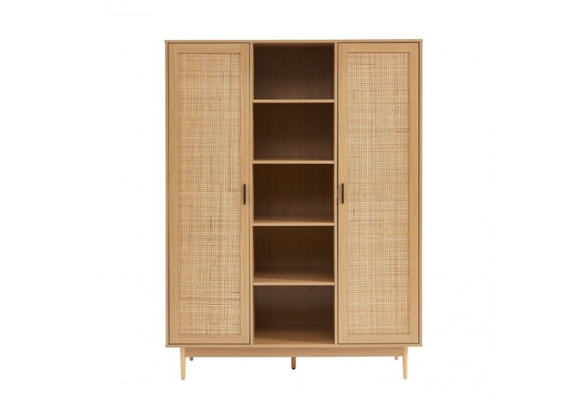 Armoire AMANA effet chêne et cannage rotin 2 portes h180 cm