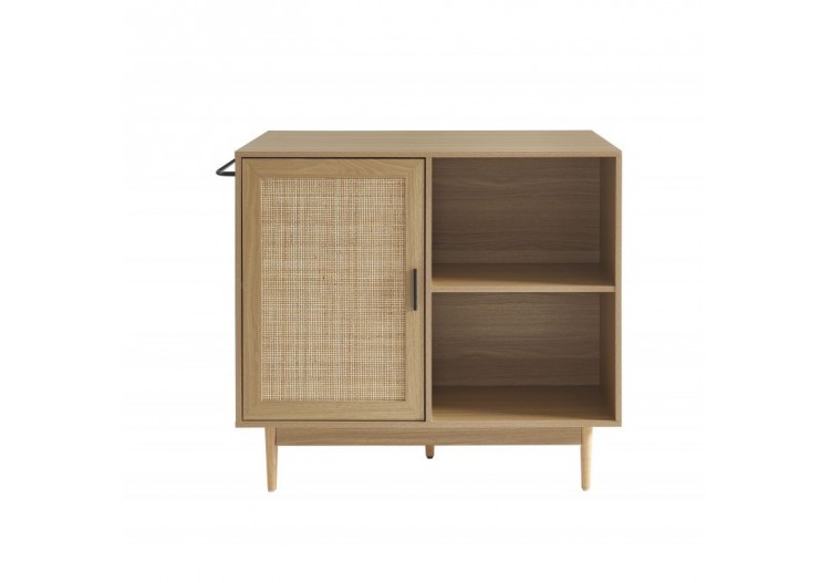 Ilot central AMANA effet chêne et cannage rotin 100cm