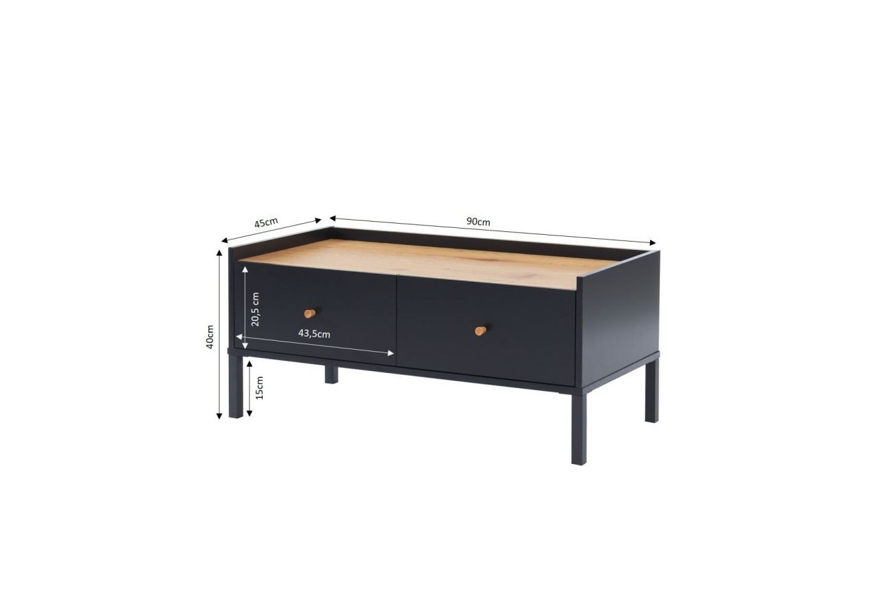 Table basse ARCHI noir et effet bois 90cm