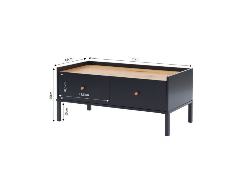 Table basse ARCHI noir et effet bois 90cm