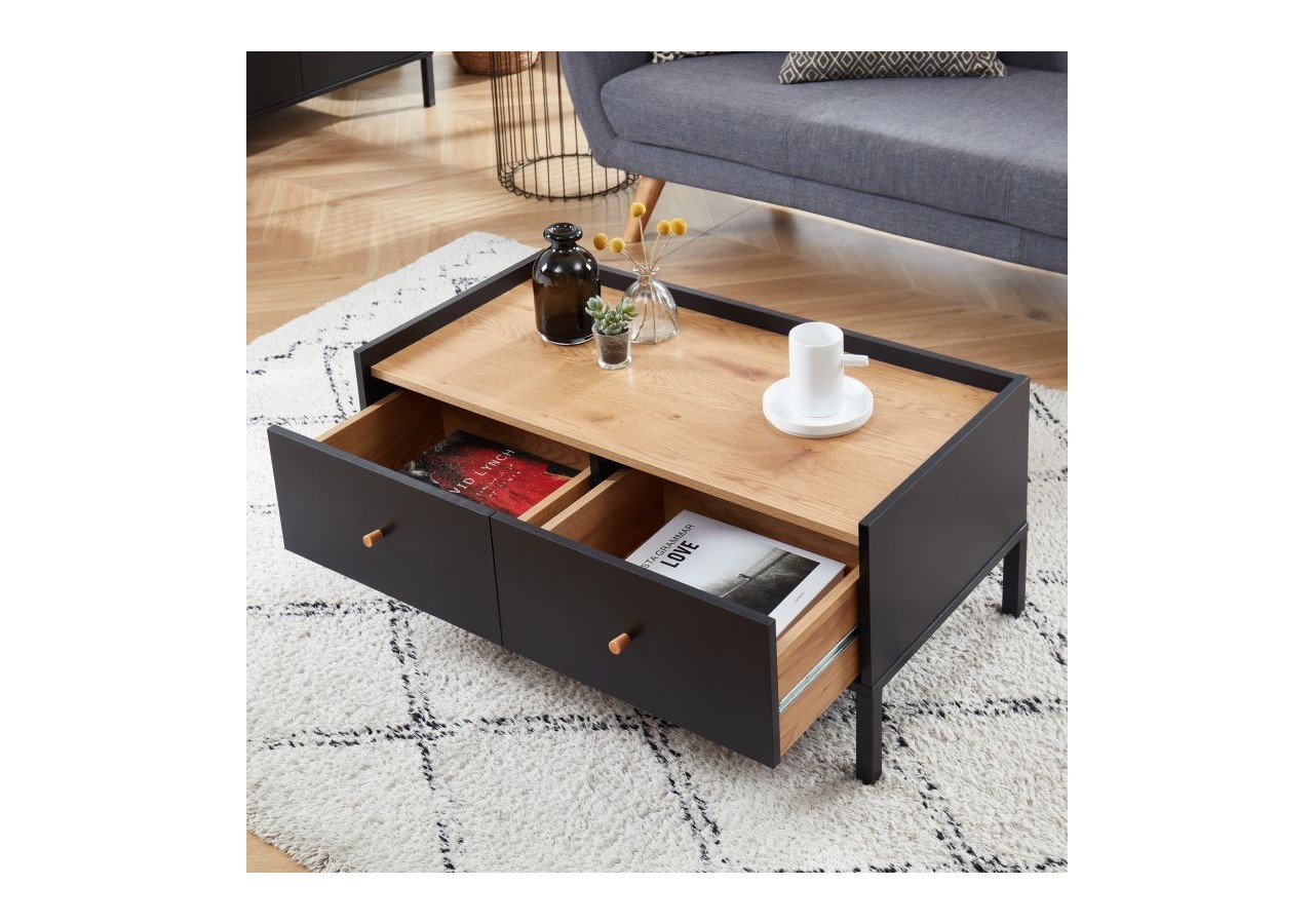 Table basse ARCHI noir et effet bois 90cm