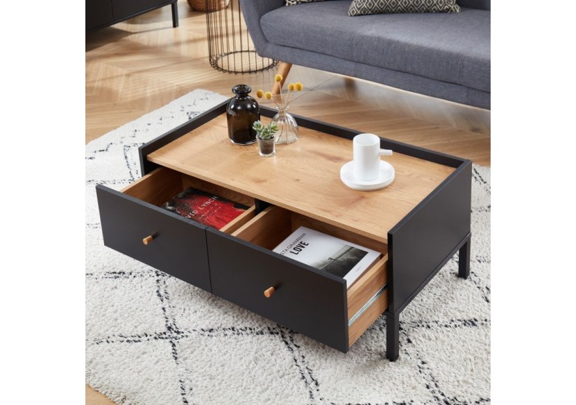 Table basse ARCHI noir et effet bois 90cm