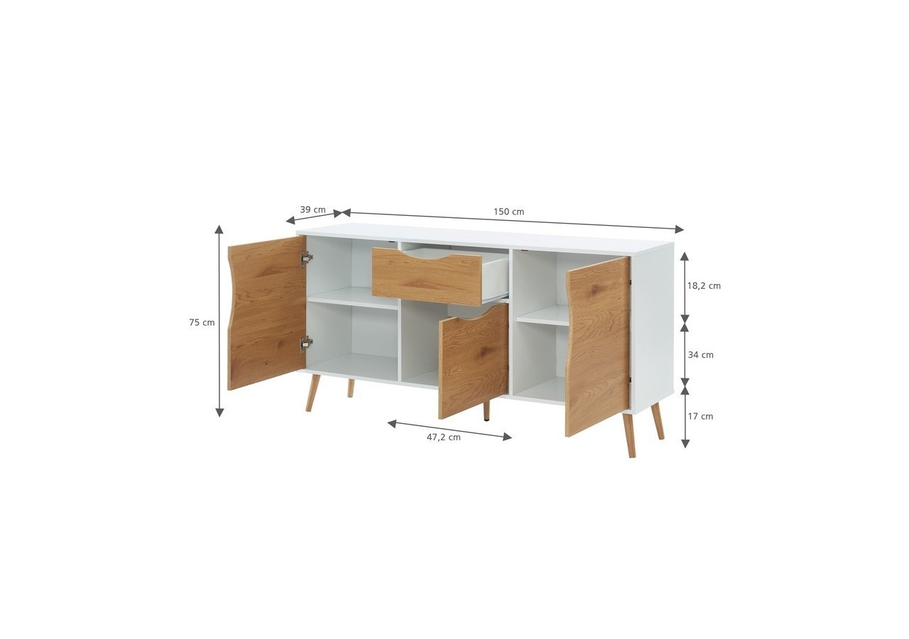 Buffet AVA blanc et effet chêne 150cm