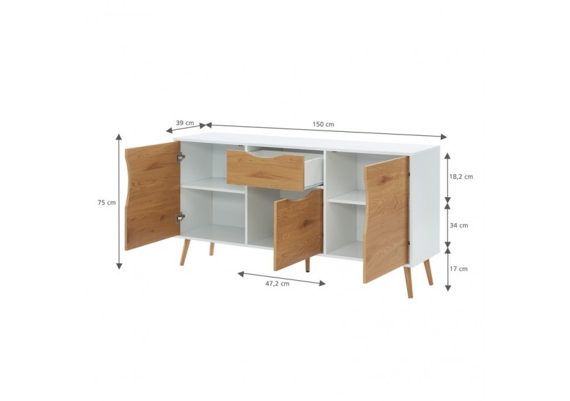 Buffet AVA blanc et effet chêne 150cm