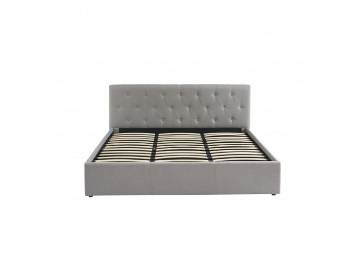 Lit coffre BAHIA tissu gris 180x200 sommier inclus