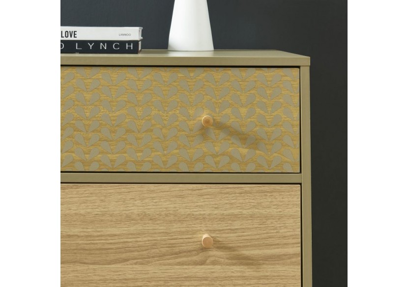 Commode CAPUCINE vert olive et effet chêne 3 tiroirs 78cm