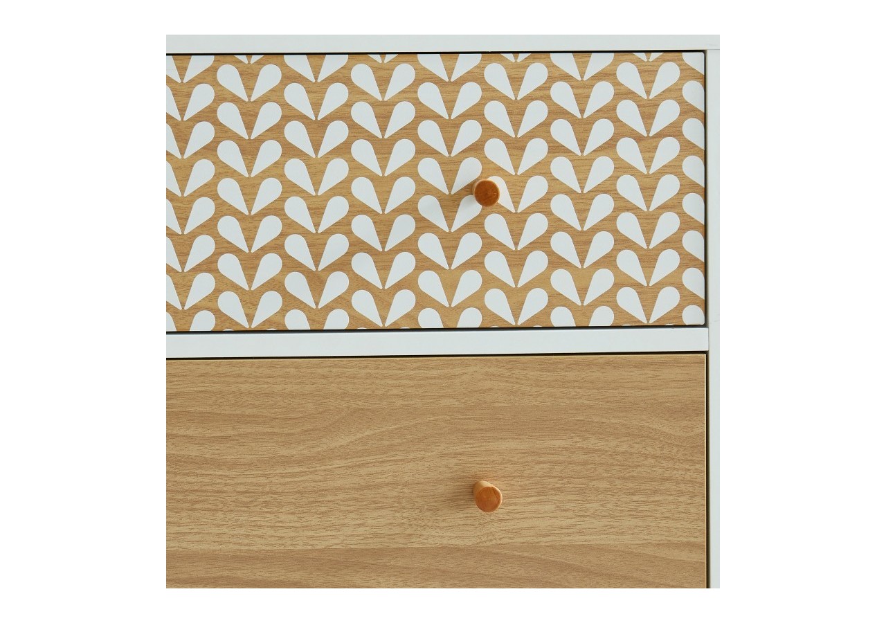 Commode CAPUCINE blanc et effet chêne 6 tiroirs 150cm