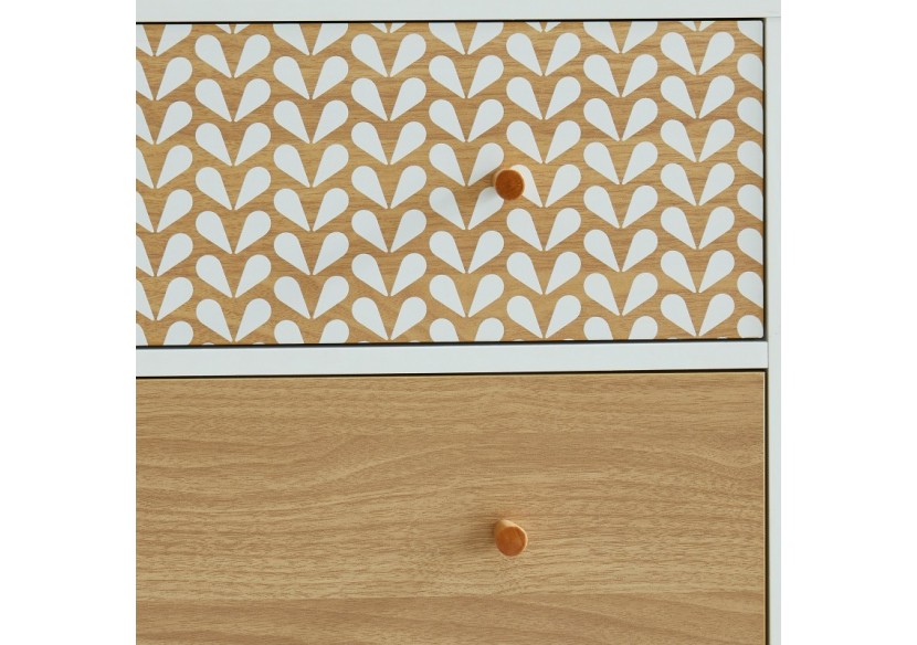 Commode CAPUCINE blanc et effet chêne 6 tiroirs 150cm