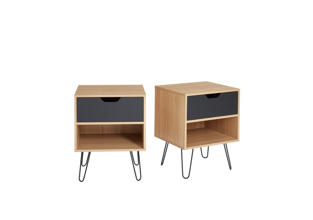 Lot de 2 tables de chevet DUO noir et effet chêne 1 tiroir 40cm