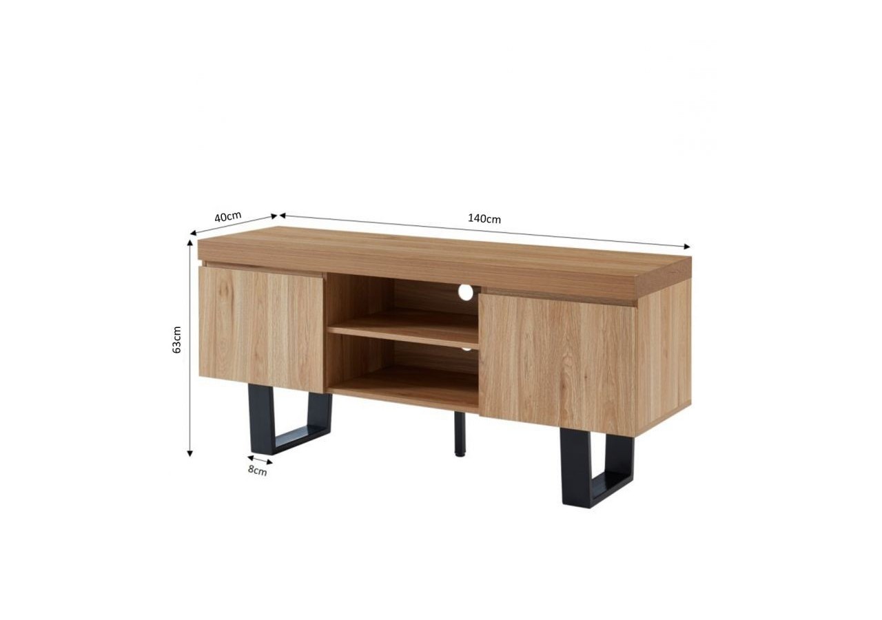 Meuble tv FELIX effet chêne et métal noir 140cm