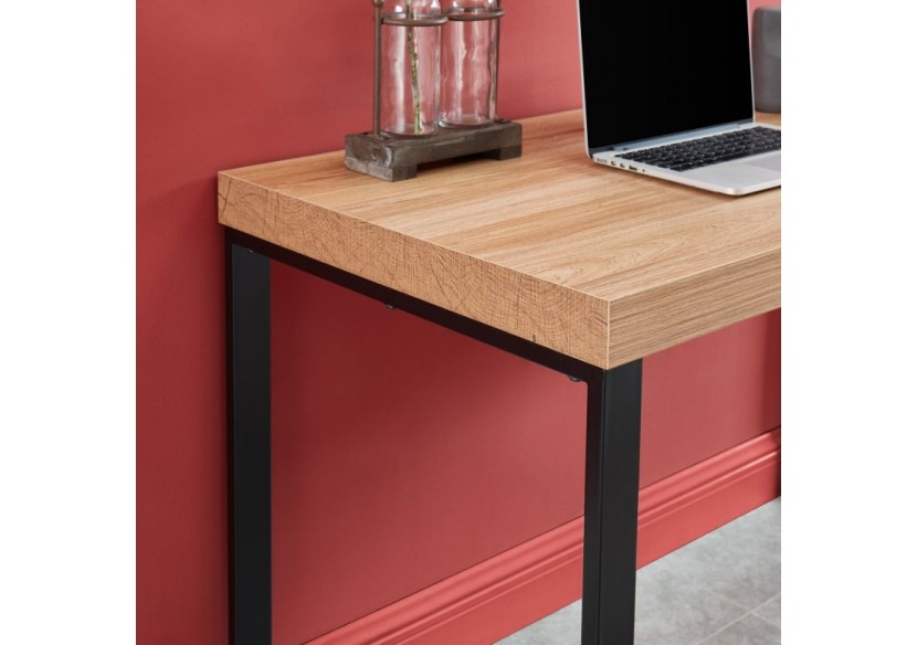 Bureau FELIX effet chêne pieds en métal noir