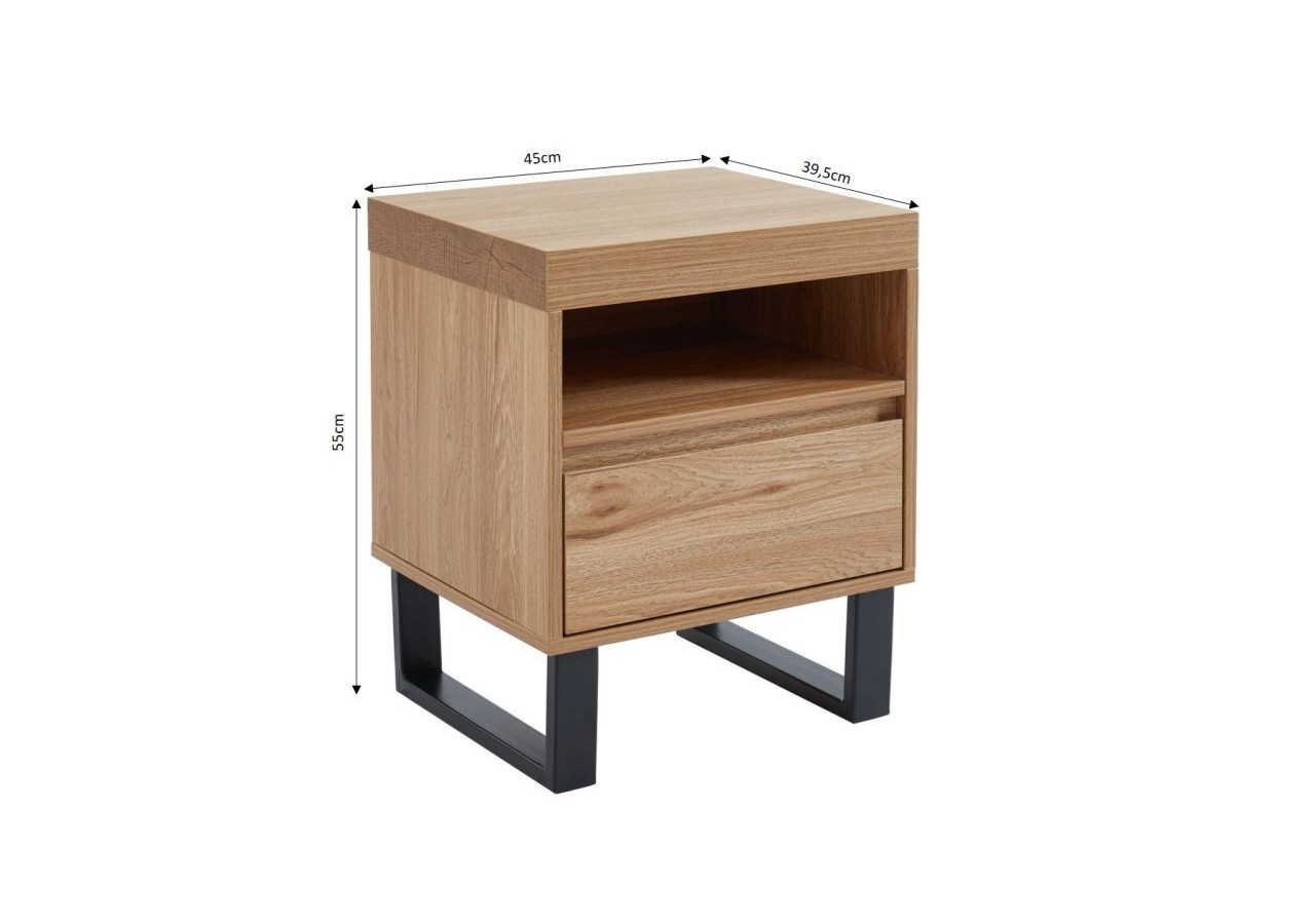 Table de chevet FELIX effet chêne pieds en métal noir
