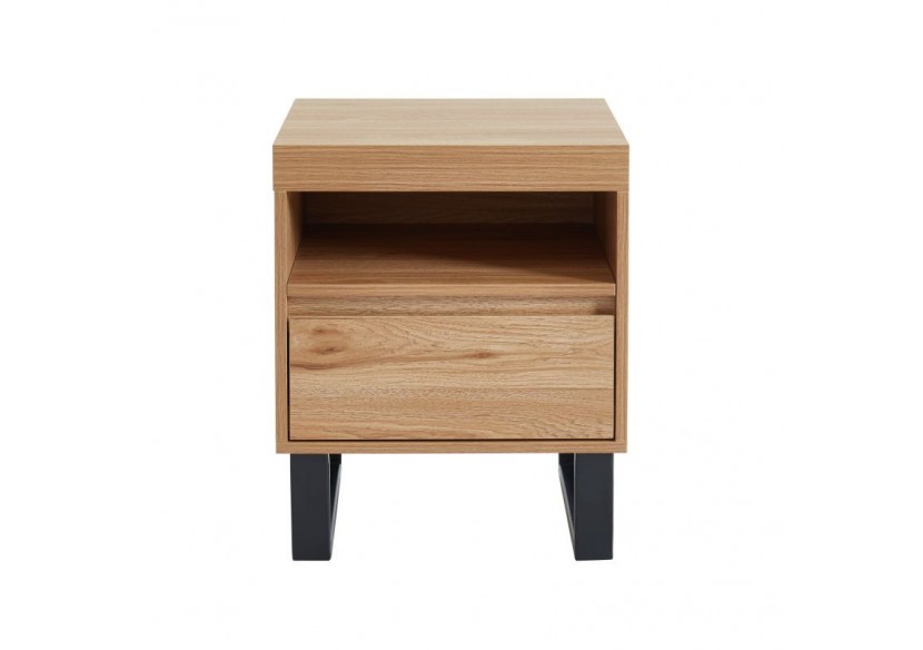 Table de chevet FELIX effet chêne pieds en métal noir