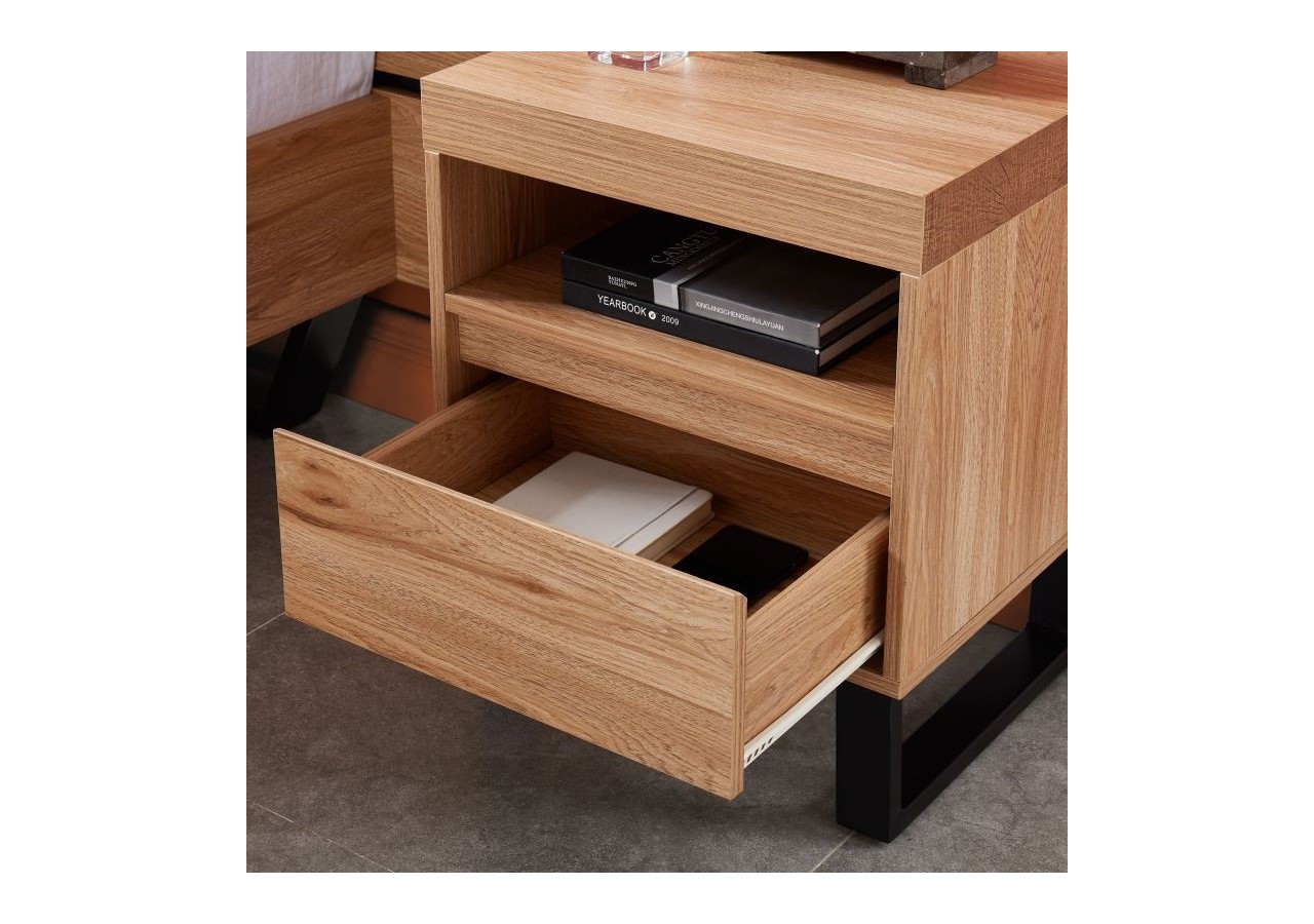 Table de chevet FELIX effet chêne pieds en métal noir