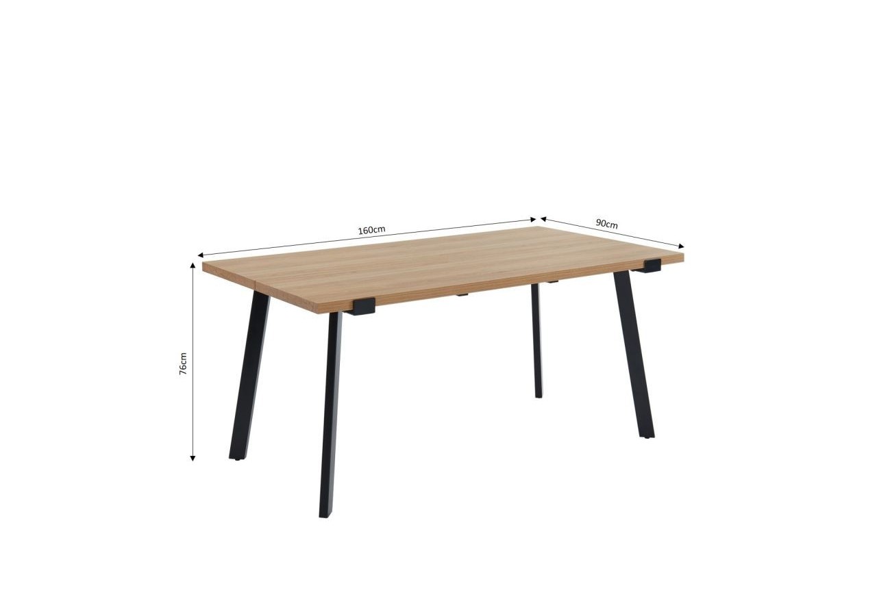 Table à manger FELIX effet chêne et métal noir 160cm