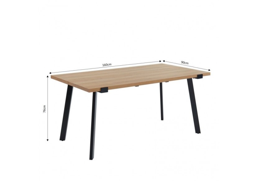Table à manger FELIX effet chêne et métal noir 160cm