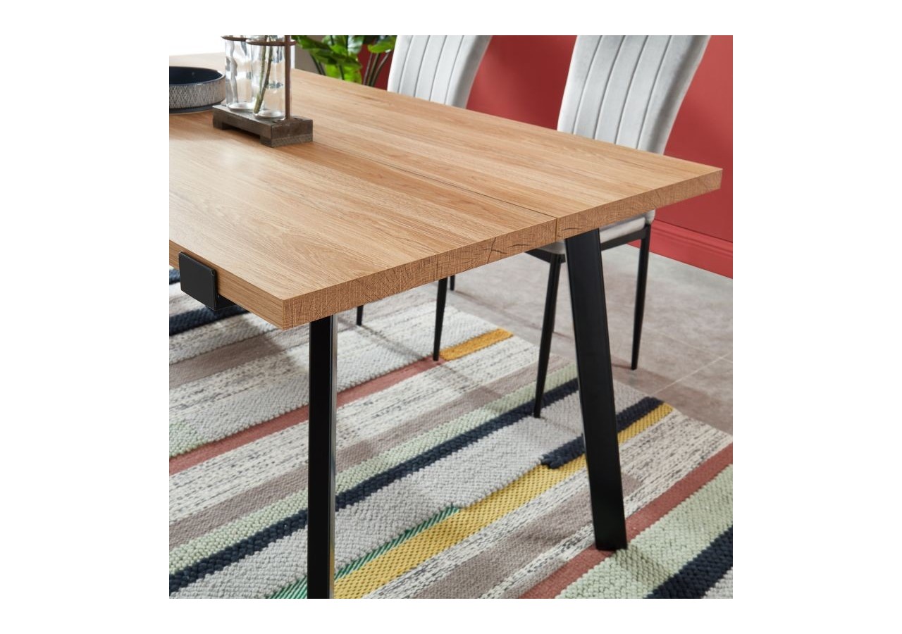 Table à manger FELIX effet chêne et métal noir 160cm