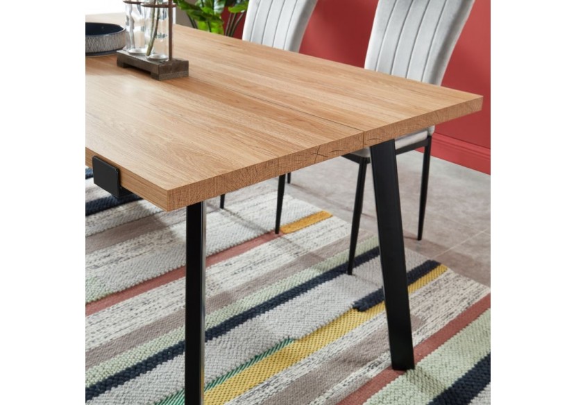 Table à manger FELIX effet chêne et métal noir 160cm