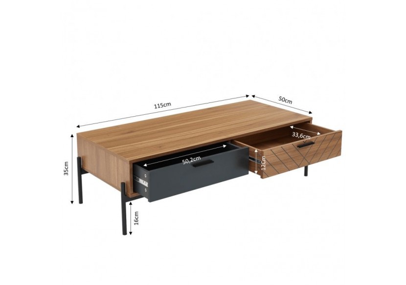Table basse GEOMA effet chêne foncé et gris 115cm