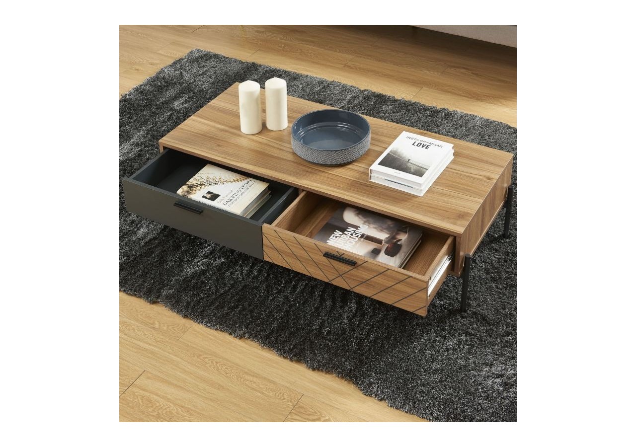 Table basse GEOMA effet chêne foncé et gris 115cm