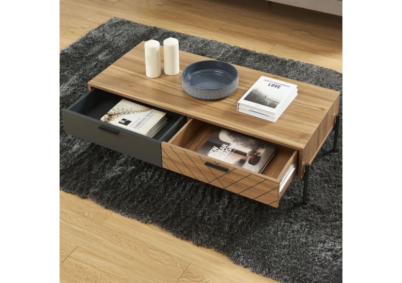 Table basse GEOMA effet chêne foncé et gris 115cm